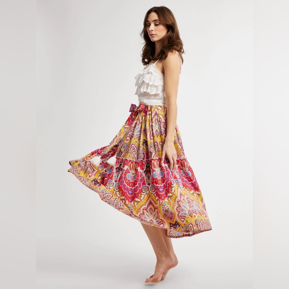 Anthropologie Mille Françoise Zanzibar Midi Skirt | Bright Floral Boho Skirt - Picture 5 of 16